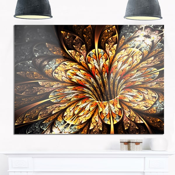 Floral Metal Wall Art golden shiny fractal flower - floral digital art glossy metal wall Floral Metal Wall Art golden shiny fractal flower - floral digital art glossy metal wall