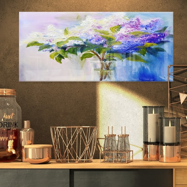 Blue And White Lilacs In Vase Floral Glossy Metal Wall Art Overstock 12778048