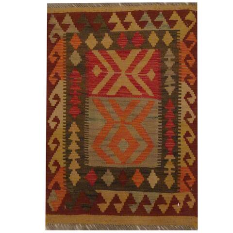 Handmade One-of-a-Kind Wool Kilim (Afghanistan) - 2' x 2'10
