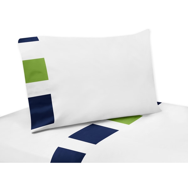 Sweet Jojo Designs Navy Blue and Lime Green Stripe Collection Sheet Set