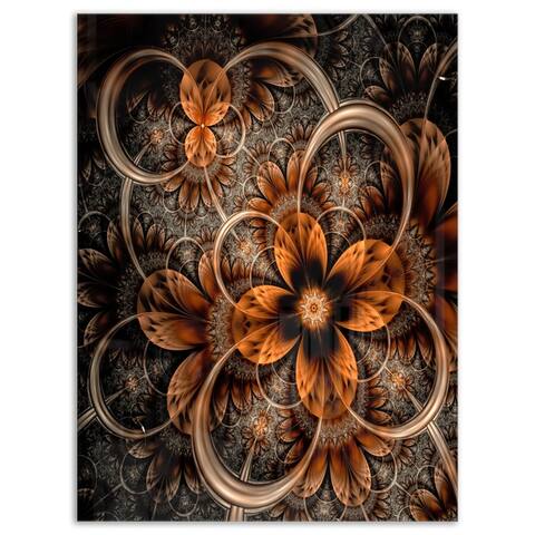 Dark Orange Digital Art Fractal Flower - Large Floral Glossy Metal Wall Art