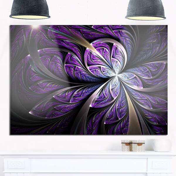 Glittering Purple Fractal Flower Large Floral Glossy Metal Wall Art Free Shipping Today