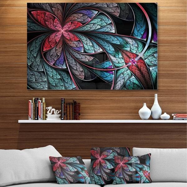 Turquoise and Red Fractal Flower Pattern - Modern Floral Glossy Metal ...