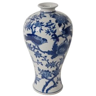 A&B Home Ren Blue and White Porcelain Bird Vase