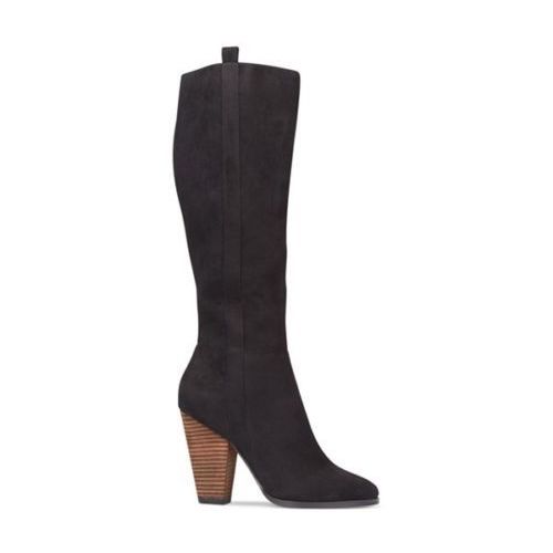 black suede booties wooden heel