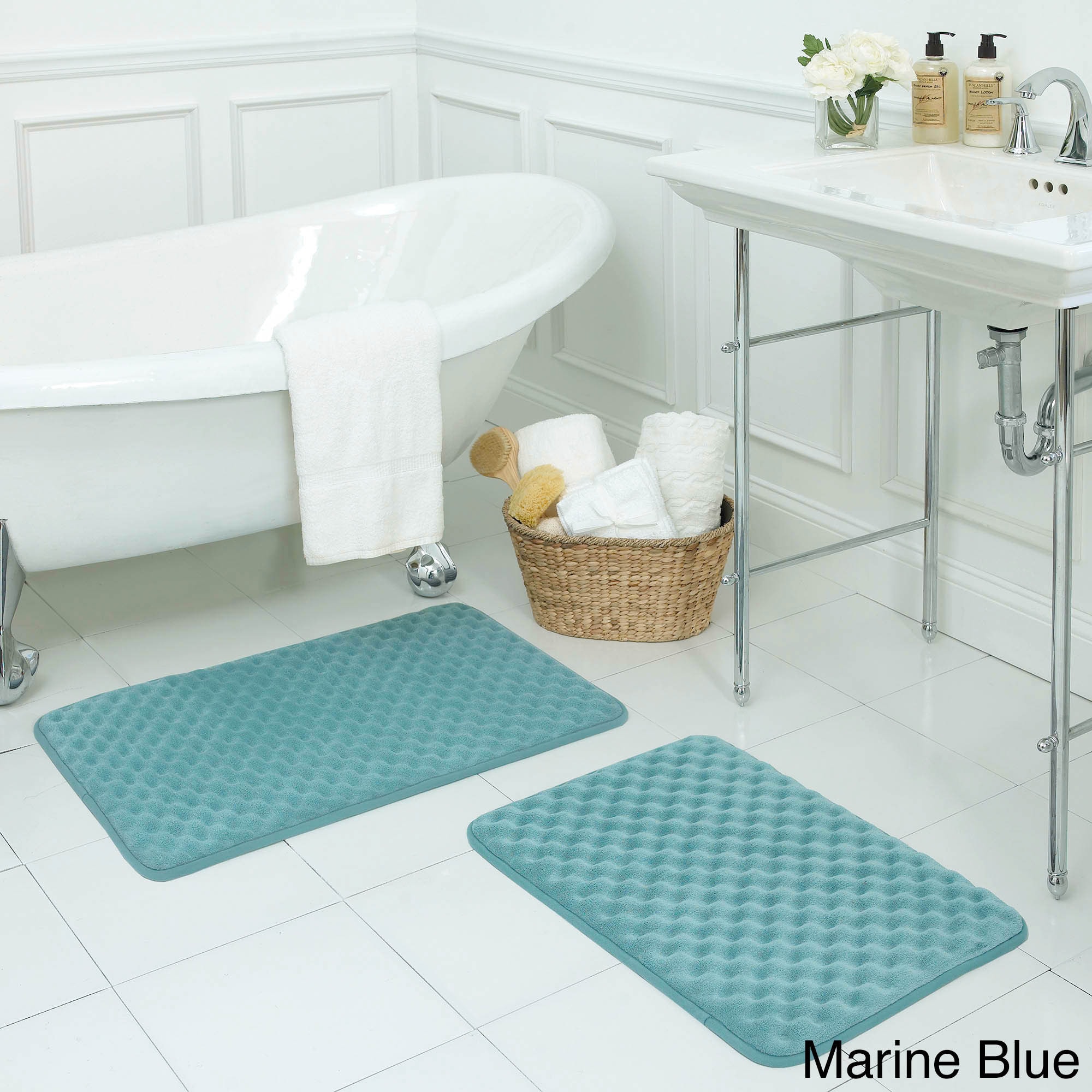 2 Piece Shaggy Chenille Bath Mat Set-Teal Blue-Brand New in Package