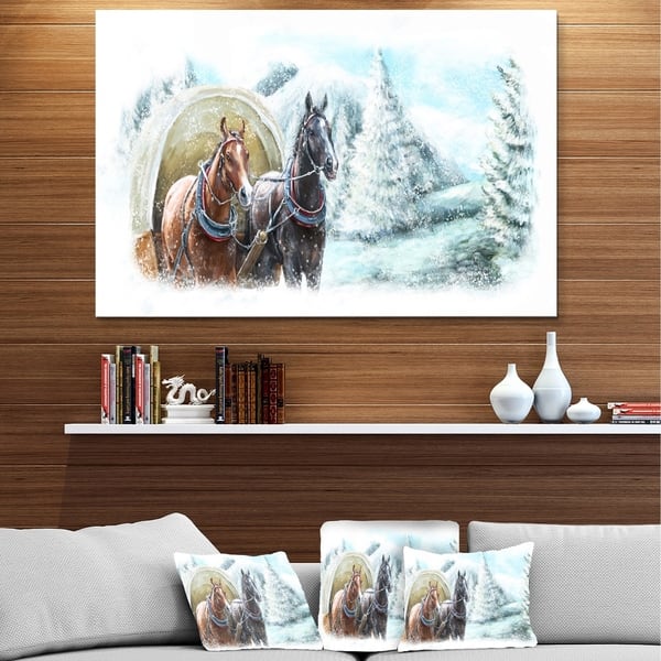 Painted Scene With Horses In Winter Landscape Glossy Metal Wall Art Overstock 12779394