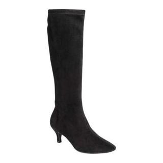 black fabric knee high boots