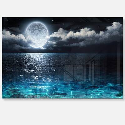 Romantic Full Moon Over Sea - Seascape Photo Glossy Metal Wall Art