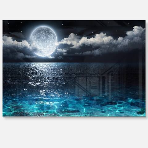 Romantic Full Moon Over Sea - Seascape Photo Glossy Metal Wall Art
