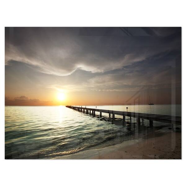 Long Boardwalk in the Cloudy Dark Sea - Large Sea Bridge Glossy Metal ...