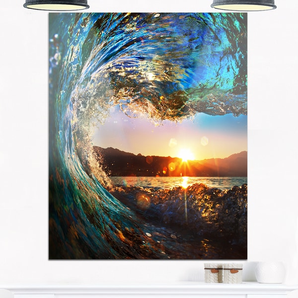 Colored Ocean Waves Falling Down - Modern Seashore Glossy Metal Wall Art