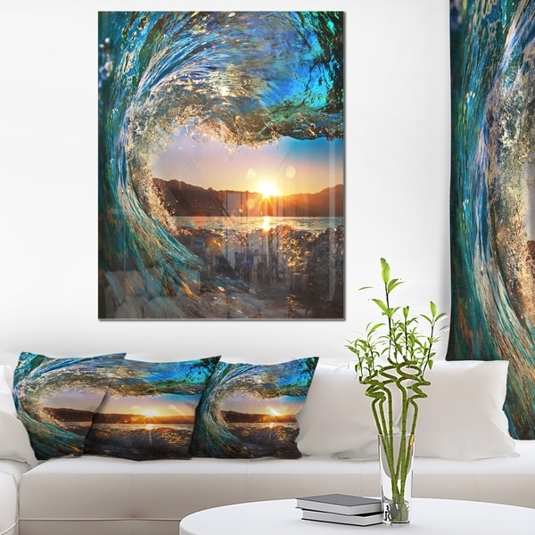 Colored Ocean Waves Falling Down - Modern Seashore Glossy Metal Wall Art