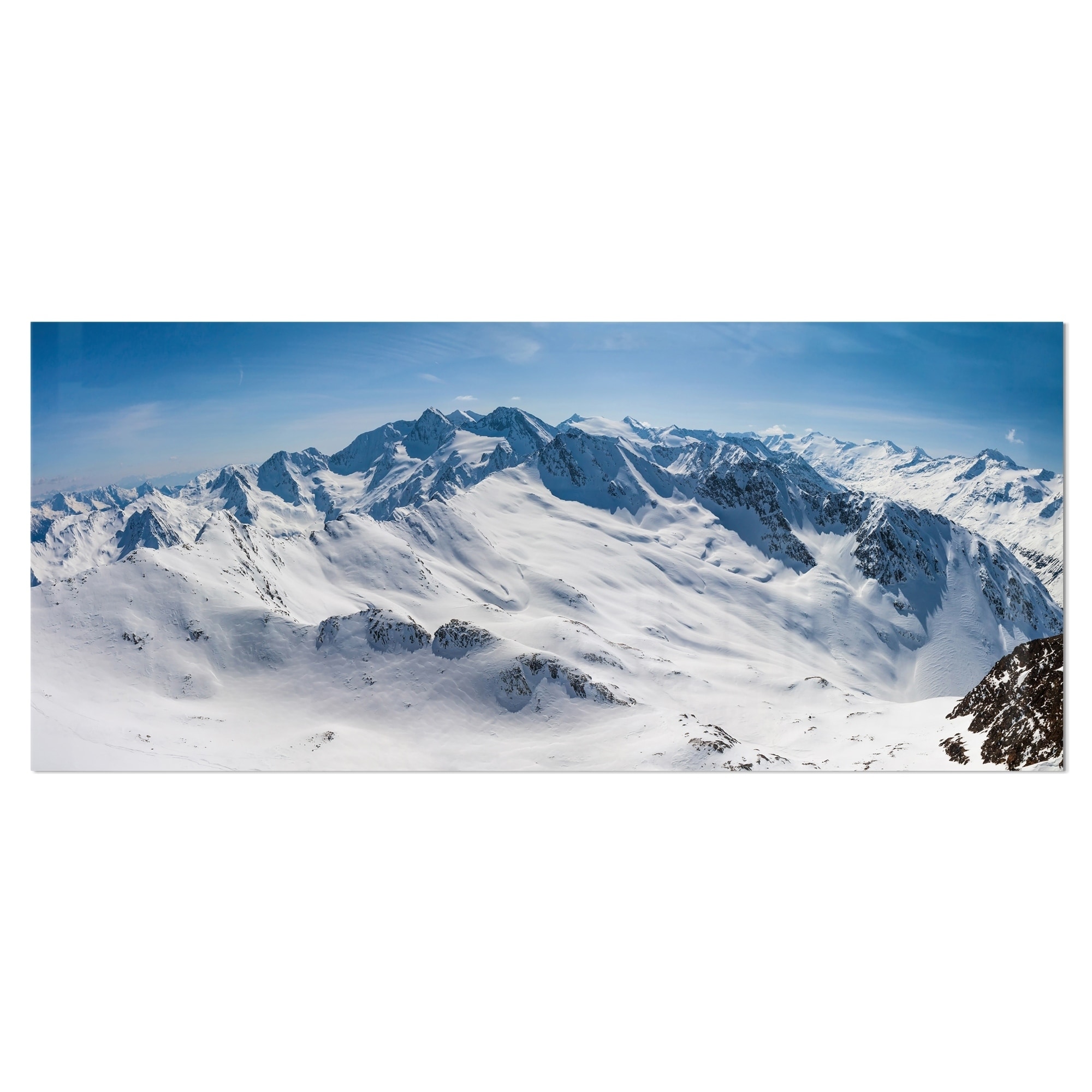 Snowy Mountains Panoramic View - Landscape Glossy Metal Wall Art