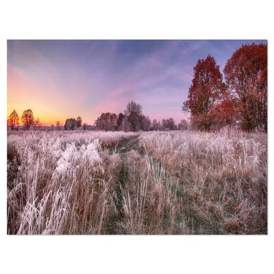 Frosty Fall Trees with Red Leaves - Landscape Glossy Metal Wall Art