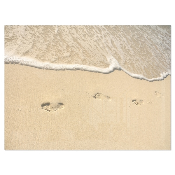 Footprints in Sand on the Beach - Modern Seascape Glossy Metal Wall Art ...