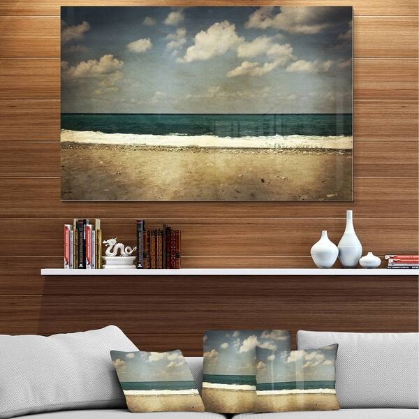 Vintage Beach With Heavy Clouds Large Seashore Glossy Metal Wall Art Overstock 12786553