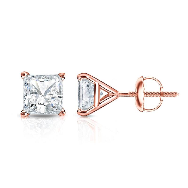 Auriya 1/4ctw Princess-cut Diamond Stud Earrings 14k Gold Martini-set - Rose