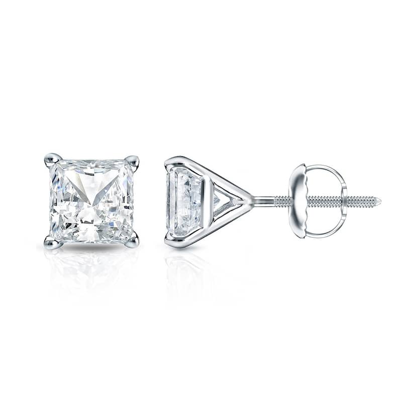 Auriya 1/4ctw Princess-cut Diamond Stud Earrings 14k Gold Martini-set - White