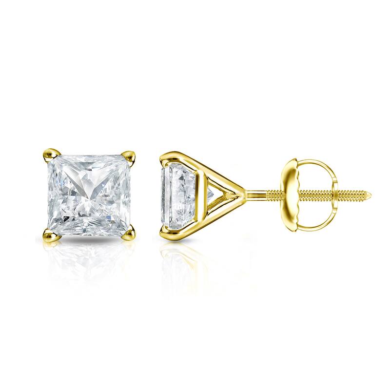 Auriya 14k Gold 1/4cttw Princess-cut Diamond Stud Earrings Martini-set (I-J, SI2-SI3)
