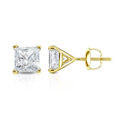 Auriya 14k Gold 1/4cttw Princess-cut Diamond Stud Earrings Martini-set (I-J, SI2-SI3)