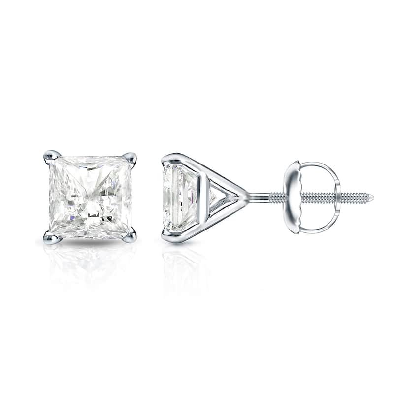 Auriya 14k Gold 0.25ctw Princess-cut Diamond Stud Earrings Martini-set (I-J, I1-I2)