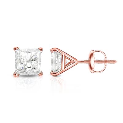 Auriya 14k Gold 0.25ctw Princess-cut Diamond Stud Earrings Martini-set (I-J, I1-I2)