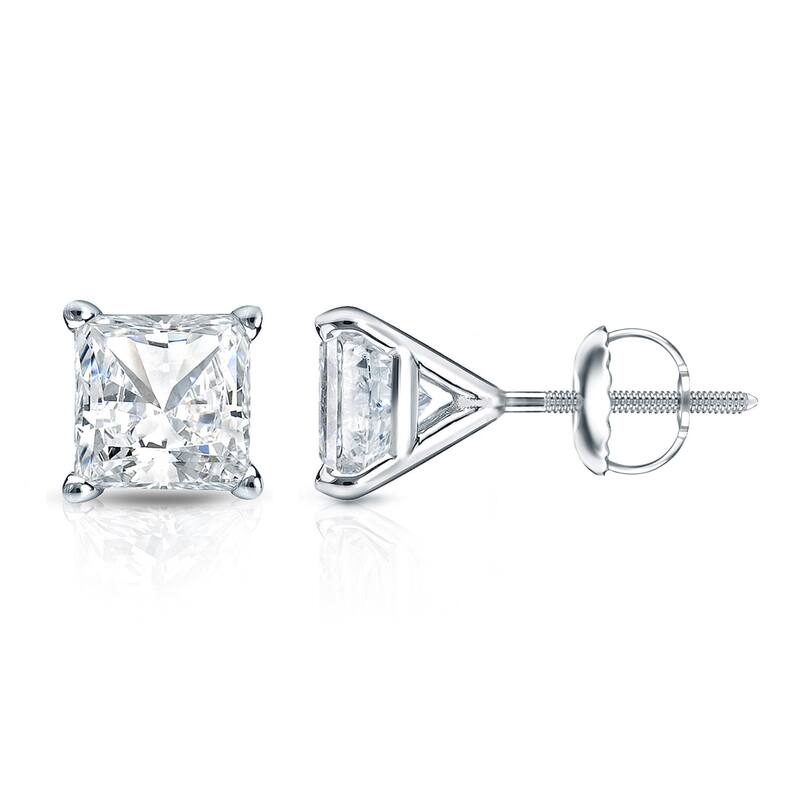 Auriya 1/3ctw Princess-cut Diamond Stud Earrings 14k Gold Martini-set (H-I, SI1-SI2) - White