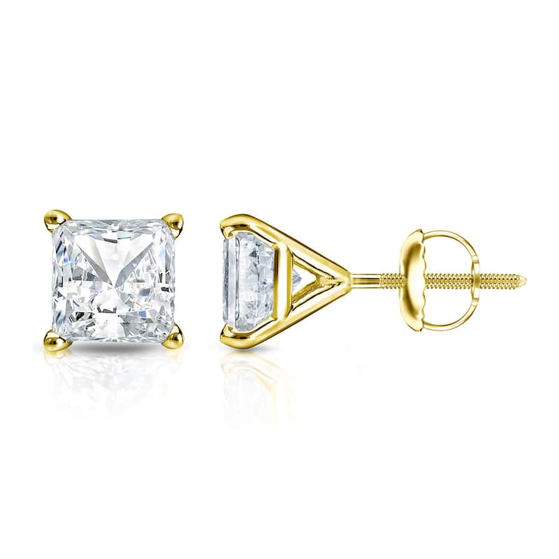 Auriya 1/3ctw Princess-cut Diamond Stud Earrings 14k Gold Martini-set (H-I, SI1-SI2) - Yellow