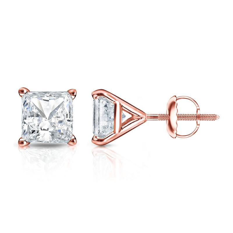 Auriya 1/3ctw Princess-cut Diamond Stud Earrings 14k Gold Martini-set (H-I, SI1-SI2) - Rose