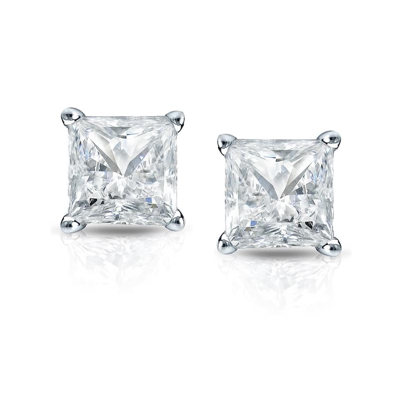 Auriya 14k Gold 1/3cttw Princess-cut Diamond Stud Earrings Martini-set (I-J, SI2-SI3)