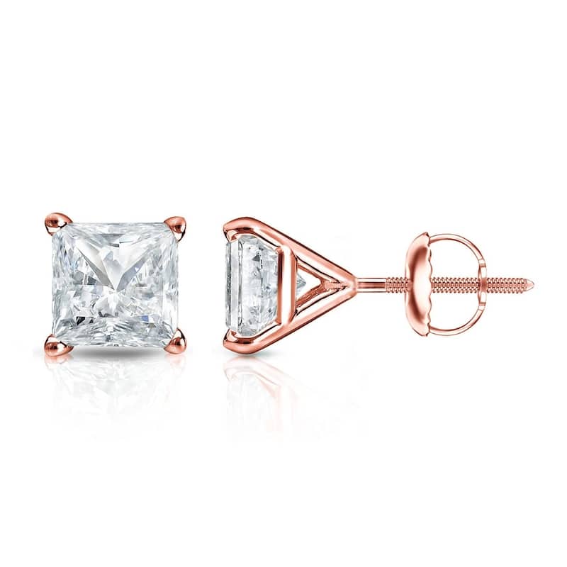 Auriya 14k Gold 1/3cttw Princess-cut Diamond Stud Earrings Martini-set (I-J, SI2-SI3) - Rose