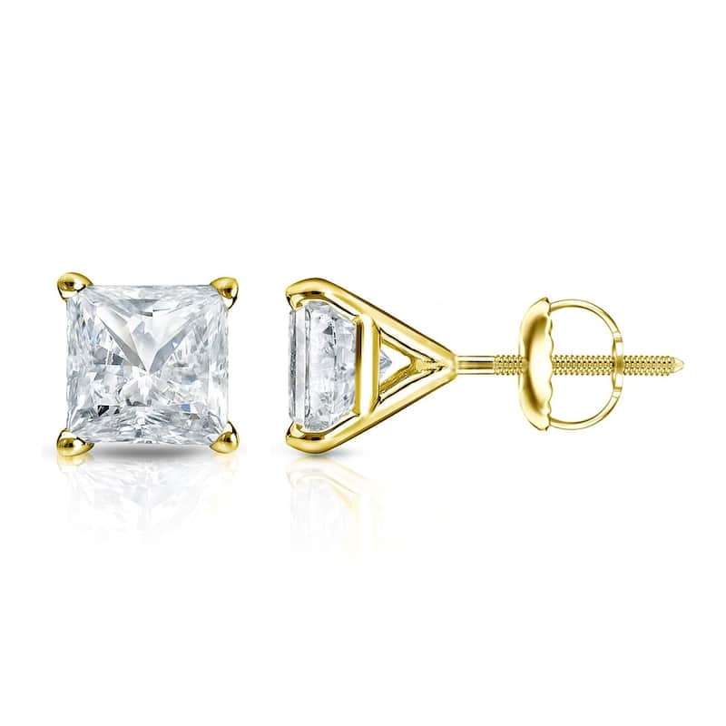 Auriya 14k Gold 1/3cttw Princess-cut Diamond Stud Earrings Martini-set (I-J, SI2-SI3) - Yellow