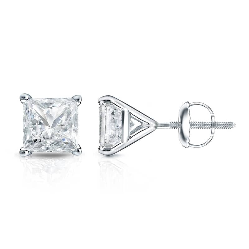 Auriya 14k Gold 1/3cttw Princess-cut Diamond Stud Earrings Martini-set (I-J, SI2-SI3) - White