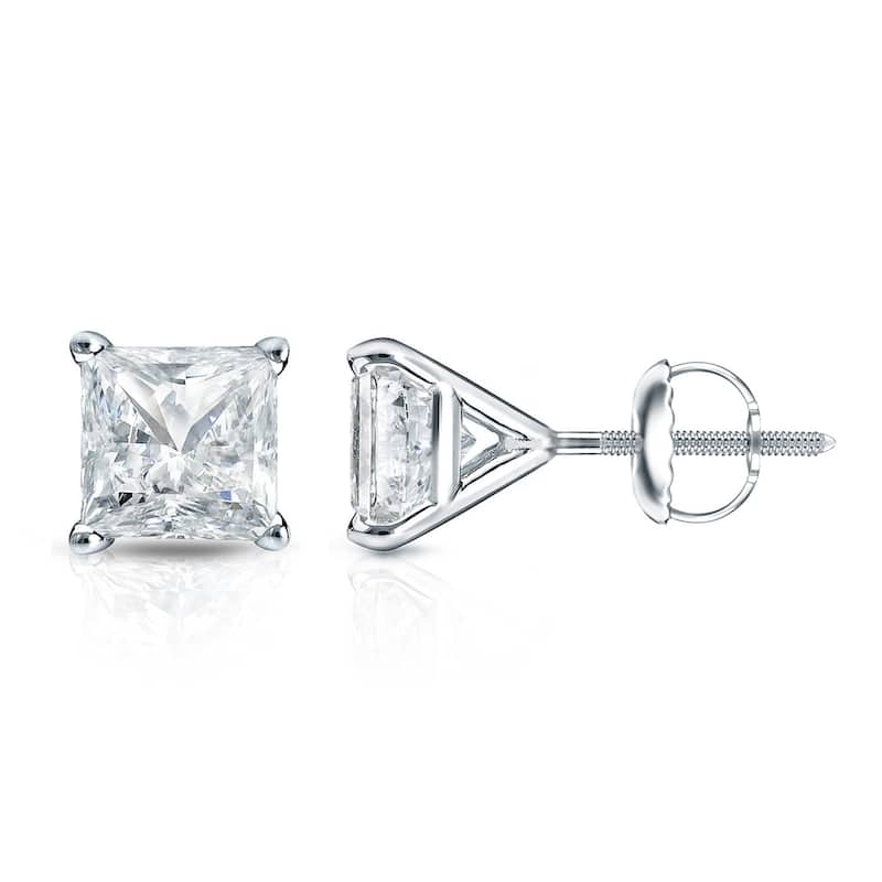 Auriya 14k Gold 1/3cttw Princess-cut Diamond Stud Earrings Martini-set (I-J, SI2-SI3)
