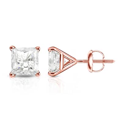 Auriya 14k Gold 0.33ctw Princess-cut Diamond Stud Earrings Martini-set