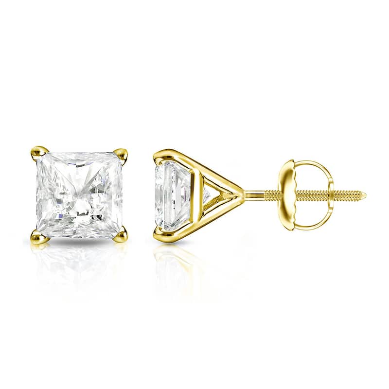 Auriya 14k Gold 0.33ctw Princess-cut Diamond Stud Earrings Martini-set