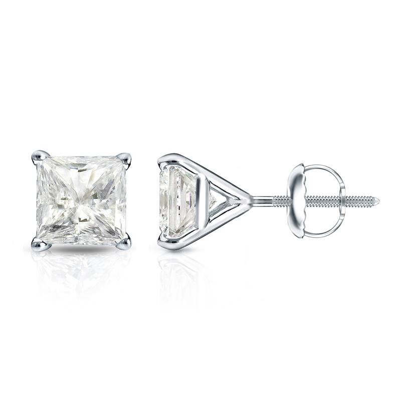 Auriya 1/3ctw Princess-cut Diamond Stud Earrings 14k Gold Martini-set - White