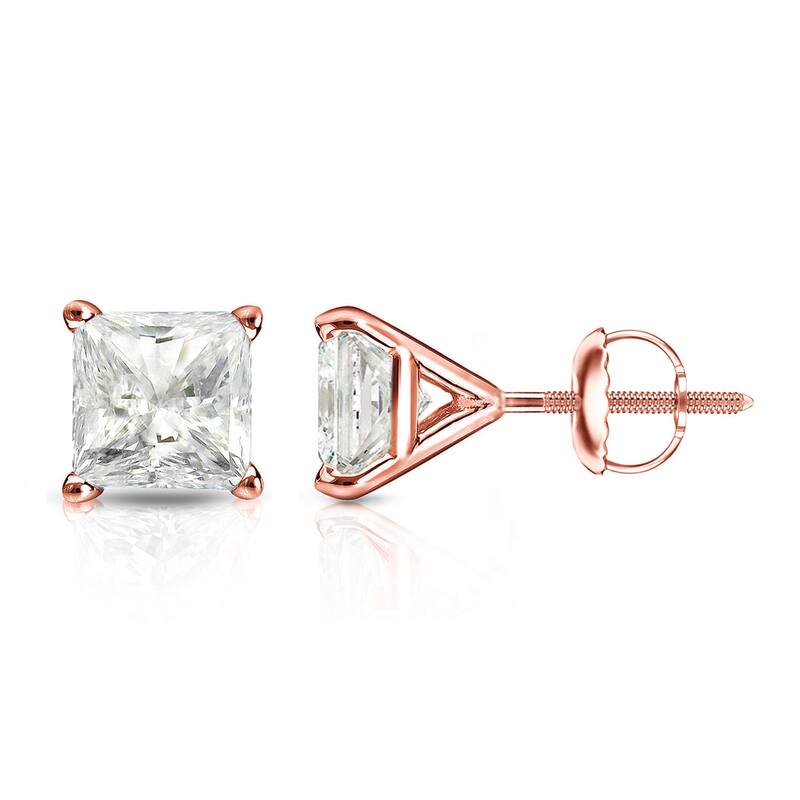 Auriya 1/3ctw Princess-cut Diamond Stud Earrings 14k Gold Martini-set - Rose