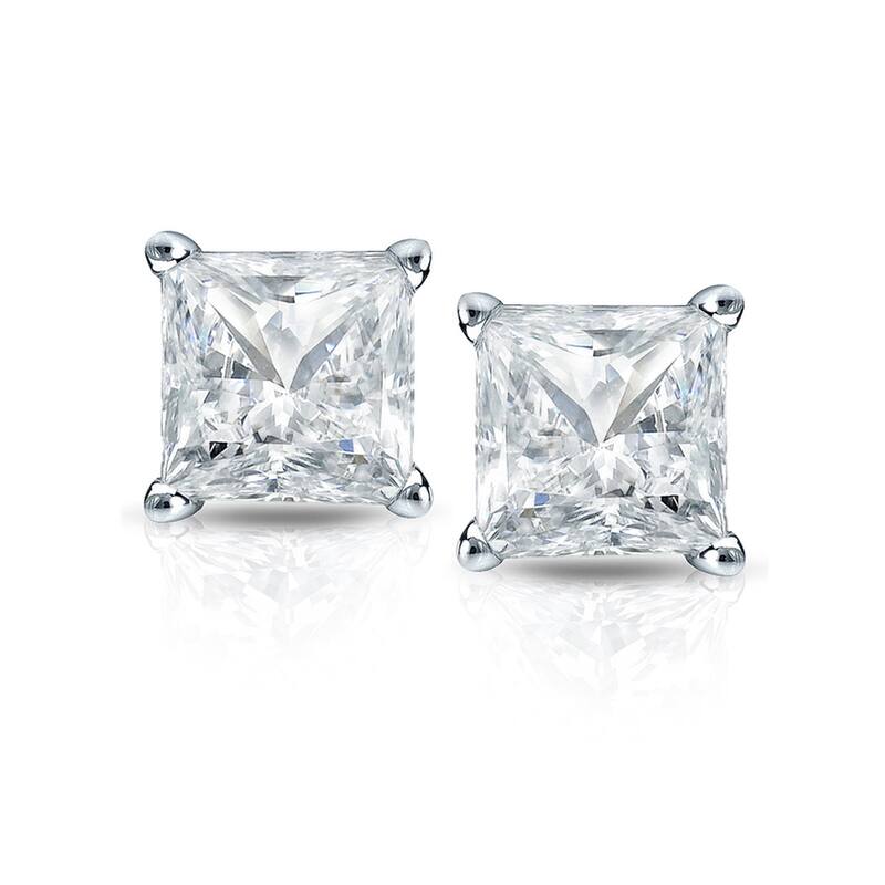 Auriya 14k Gold 1/2cttw Princess-cut Diamond Stud Earrings Martini-set