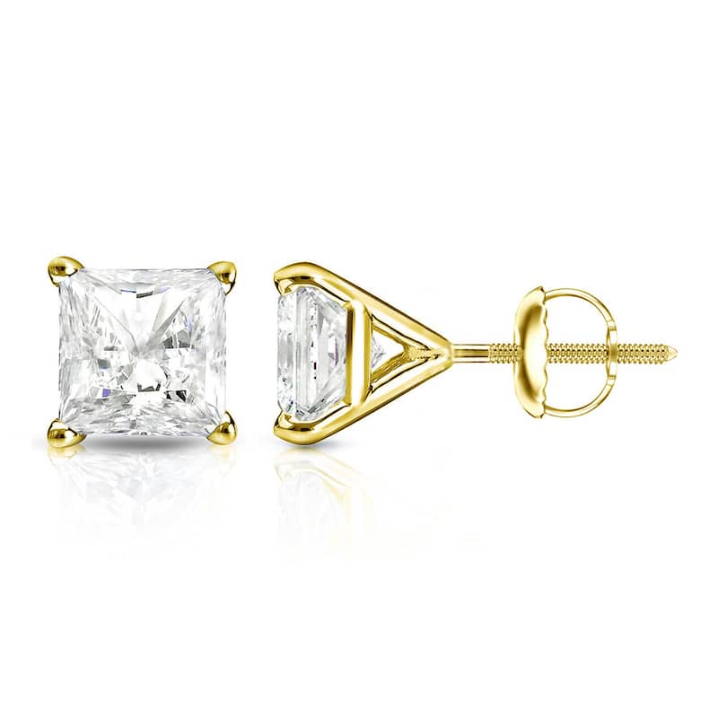 Auriya 14k Gold 0.50ctw Princess-cut Diamond Stud Earrings Martini-set (I-J, I1-I2)