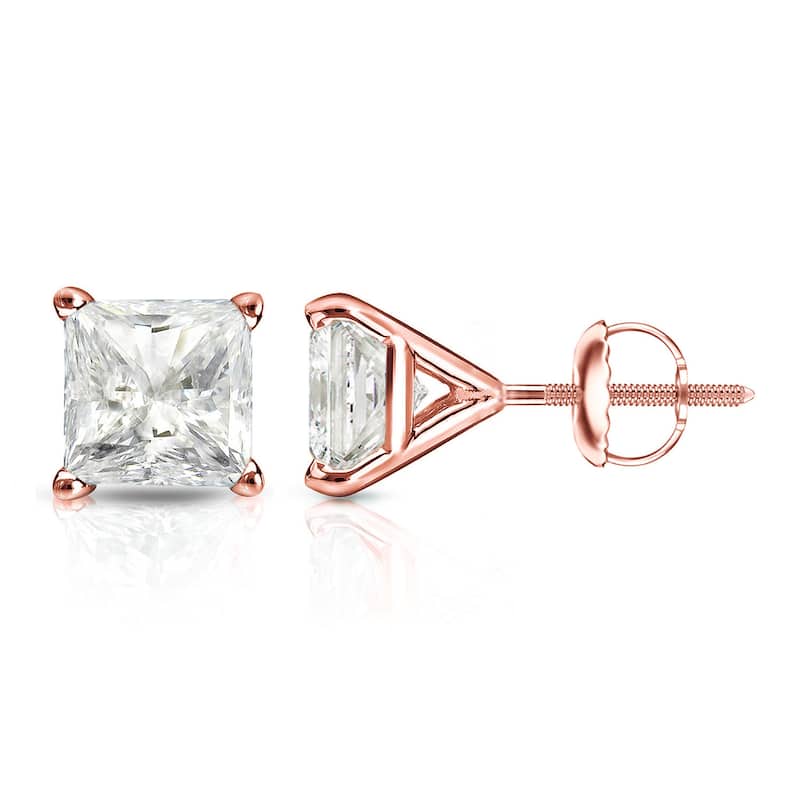 Auriya 1/2ctw Princess-cut Diamond Stud Earrings 14k Gold Martini-set (J-K, I2-I3) - Rose