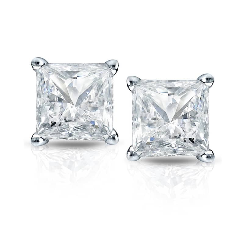 Auriya 14k Gold 3/4cttw Princess-cut Diamond Stud Earrings Martini-set