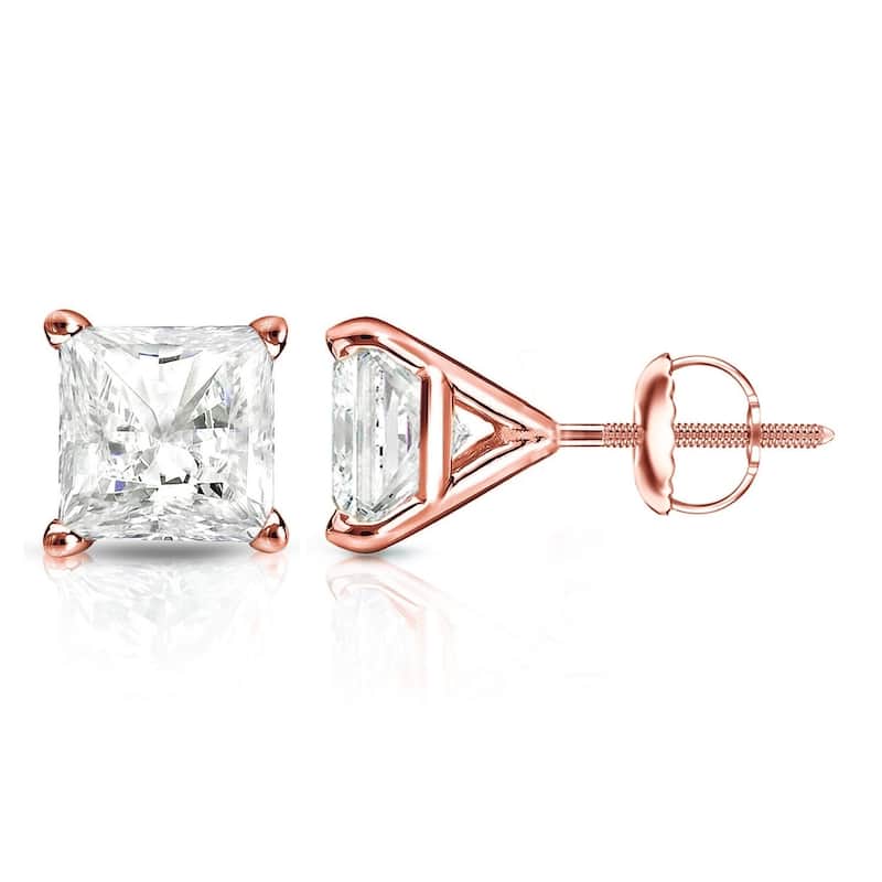 Auriya 14k Gold 0.75ctw Princess-cut Diamond Stud Earrings Martini-set - Rose