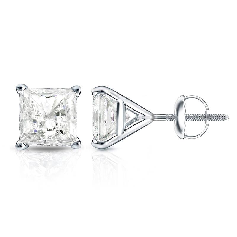 Auriya 14k Gold 0.75ctw Princess-cut Diamond Stud Earrings Martini-set - White