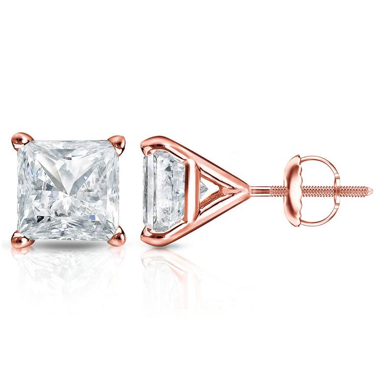 Auriya 14k Gold 1cttw Princess-cut Diamond Stud Earrings Martini-set (I-J, SI2-SI3)