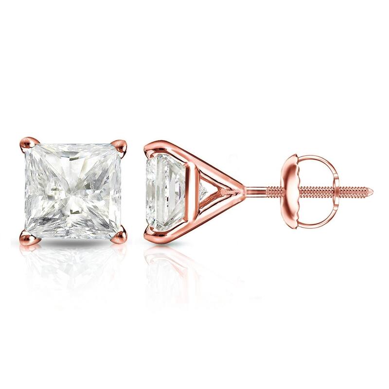 Auriya 3/4ctw Princess-cut Diamond Stud Earrings 14k Gold Martini-set - Rose