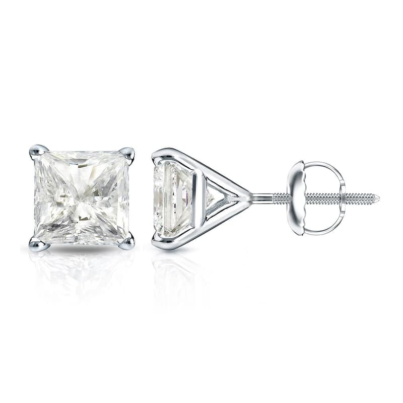 Auriya 3/4ctw Princess-cut Diamond Stud Earrings 14k Gold Martini-set - White