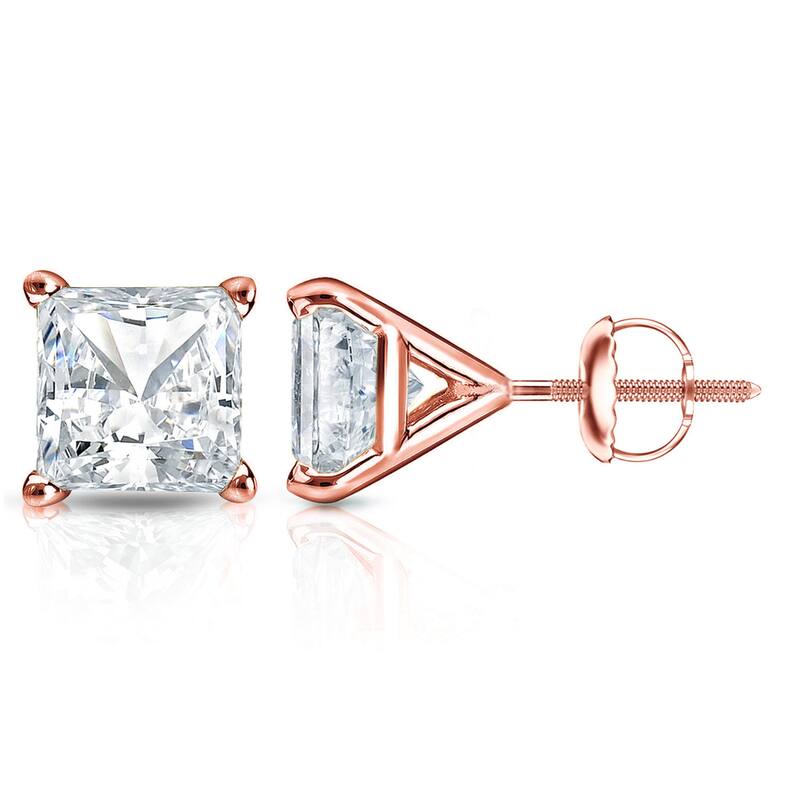 0.50ct Princess Cut Solitaire Stud Earrings – 14k Solid White Gold, Lab-Created Zircon, Screw Back