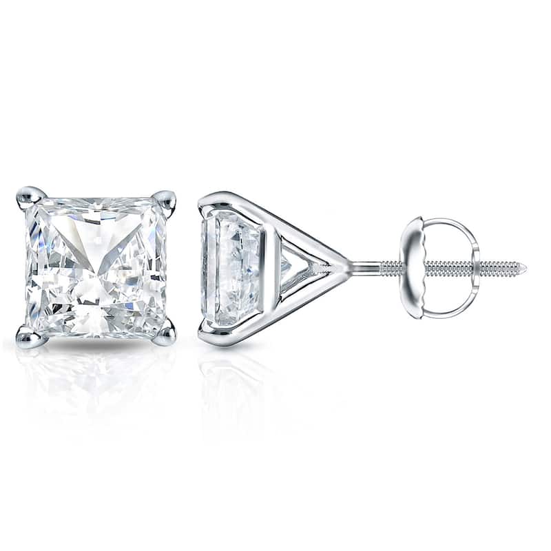 Auriya 1ctw Princess-cut Diamond Stud Earrings 14k Gold Martini-set (H-I, SI1-SI2) - White